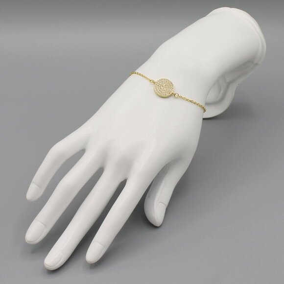 Jewelry bracelet round circle sparkly sparkle adjustable yellow gold tone new - Picture 2 of 5